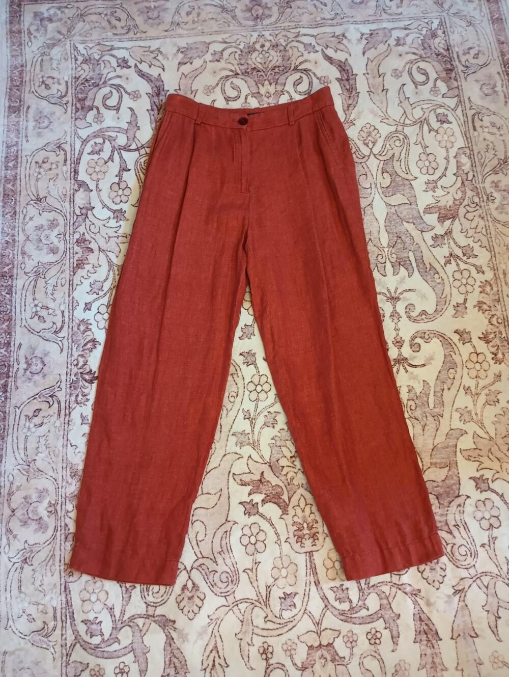 Massimo Dutti Womens Linen Trouser Pant S 6 Terracotta Pleated High Rise Ankle